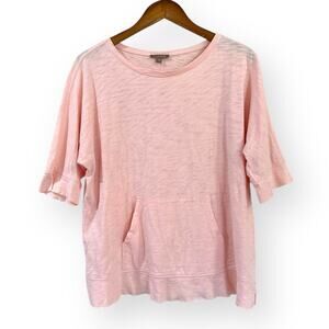 Lilla P Blush Pink Top Elbow Sleeve 100% Cotton Slub Kangaroo Pocket Womens M